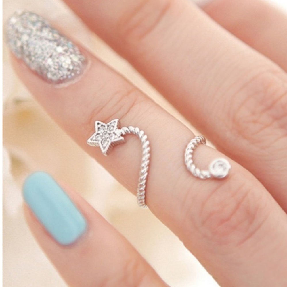 Silver Star Rhinestone Crystal Adjustable‎ Ring - Picture 2 of 4